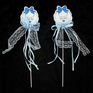 PALILLO PARA TARTA DE NACIMIENTO - AZUL BEB&Eacute; (12 uds.)
