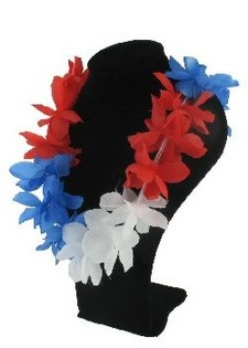 Collar Hawaiano - Rojo/Blanco/Azul (12 uds.)