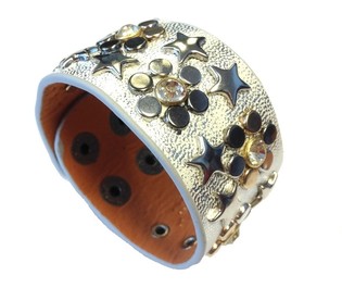 Pulsera Ancha de Lujo Estilo Ibiza con Tachuelas de Plata y Strass (1 ud)