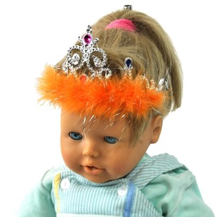 CORONA PLATEADA CON BORDE DE PELUCHE NARANJA (12 uds.)