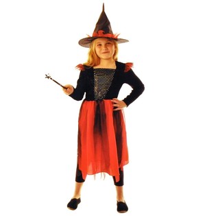 DISFRAZ DE BRUJA NEGRO/ROJO PARA NI&Ntilde;OS - TALLA 128