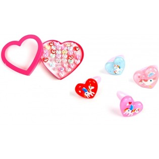 Anillos de Unicornio para Ni&ntilde;os en Caja de Coraz&oacute;n (36 uds.)