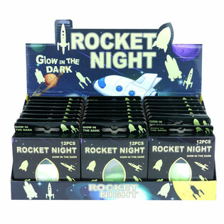 PEGATINAS DE TECHO COHETE ESPACIAL GLOW IN THE DARK EN EXPOSITOR (24 uds.)